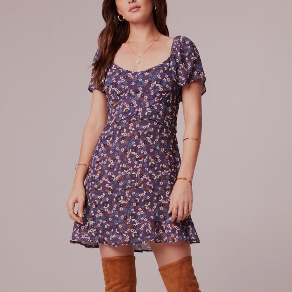 Band Of The Free Floral Mini Dress Flutter Sleeve Boho Cottagecore Fairycore